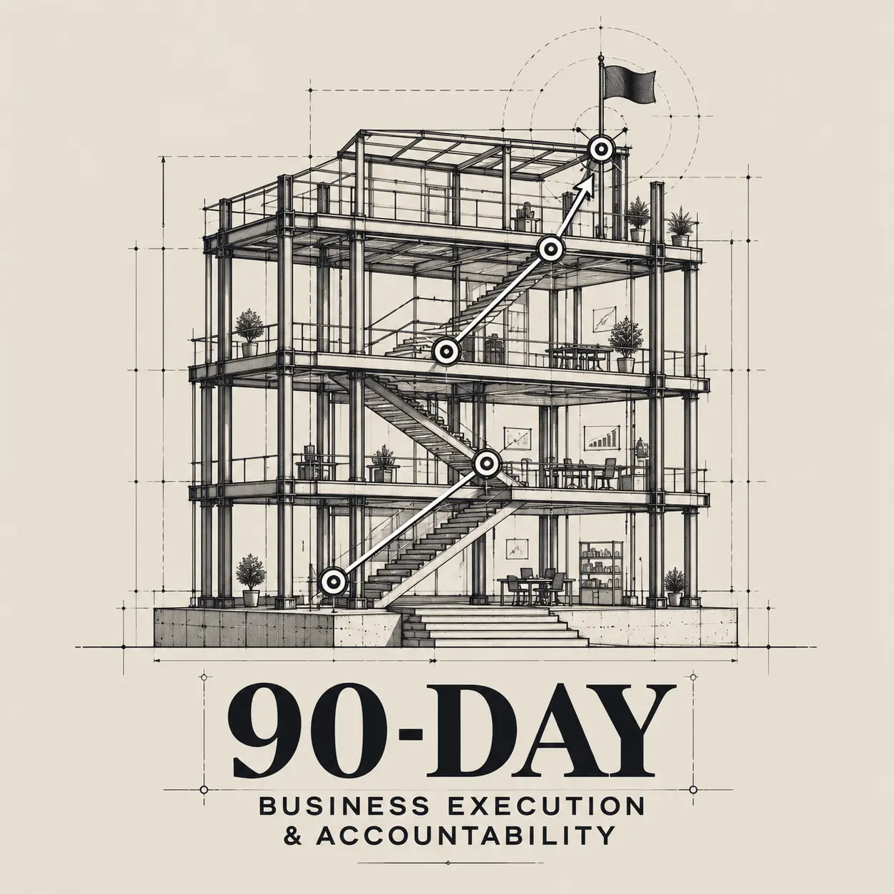 Architectural illustration of the 90-Day Business Execution program
